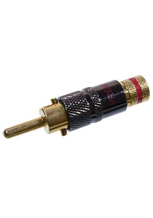 1-635G, штекер-банан металл цанга на кабель d до10.0ммвинт красный "позолоченный"