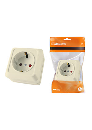 SQ1801-0064, Розетка 2П+З открытой установки с з/ш IP20 16А, слоновая кость "Ладога"