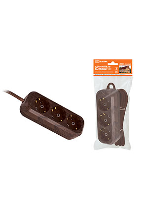 SQ1303-3002, Удлинитель бытовой У03 3 гнезда, 5метров,2П+3, ПВС 3х1мм2 "Эко" (бук) 16А/250В