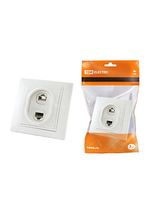 SQ1814-0023, Розетка телефонная RJ11 + компьютерная RJ45 белая "Таймыр"