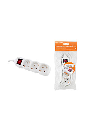 SQ1303-0101, Удлинитель бытовой  У03В выключатель, 3 гнезда, 3метра, с заземлением, ПВС 3х1мм2  16А/