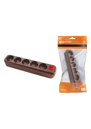 SQ1806-0069, Колодка розеточная 5 гнезд 2П+3 с выключателем16А 250В "Эко" (бук)