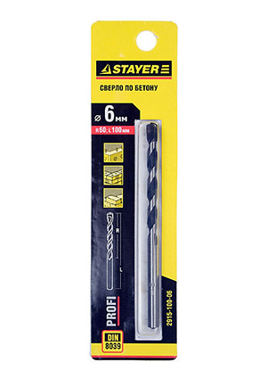 2915-100-06, Сверло по бетону ПРОФИ ударное 6х100мм