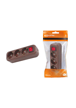 SQ1806-0063, Колодка розеточная 3 гнезда 2П+3 с выключателем16А 250В "Эко" (бук)