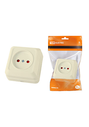 SQ1801-0063, Розетка 2П открытой установки с з/ш IP20 10А, слоновая кость "Ладога"