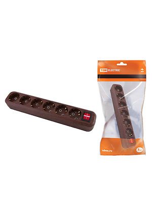 SQ1806-0072, Колодка розеточная 6 гнезд 2П+3 с выключателем16А 250В "Эко" (бук)