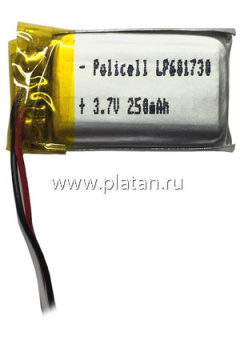 LP601730-PCM, Аккумулятор литий-полимерный (Li-Pol) 250мАч 3.7В, с защитой, PoliCell