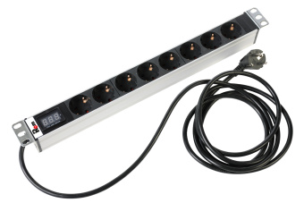 Блок розеток Rem-16 с амп., 8 Schuko, 16 A, алюм., 19", шнур 3м  R-16-8S-AM-440-3               