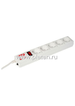 SPG-B-15-WHITE, Удлинитель сетевой с фильтром, 5 розеток, 5м, белый