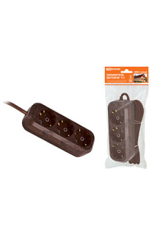 SQ1303-3002, Удлинитель бытовой У03 3 гнезда, 5метров,2П+3, ПВС 3х1мм2 "Эко" (бук) 16А/250В