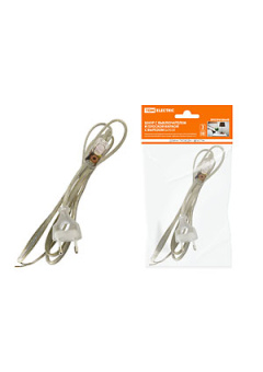 SQ1305-0024, Шнур с выключателем и плоской вилкой с вырезом ШУ03В ШВВП 2х0,75мм2 2 м. прозрачный