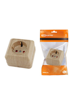 SQ1801-0054, Розетка 2П+З открытой установки с з/ш IP20 16А, сосна "Ладога"