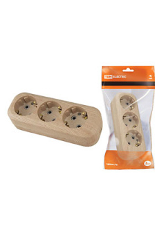 SQ1806-0048, Колодка розеточная 3 гнезда 2П+3 16А 250В "Эко" (сосна)