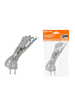 SQ1305-0025, Шнур с выключателем и плоской вилкой с вырезом ШУ03В ШВВП 2х0,75мм2 2 м. серебр. металл