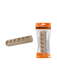 SQ1806-0056, Колодка розеточная 6 гнезд 2П б/з 10А 250В "Эко" (сосна)